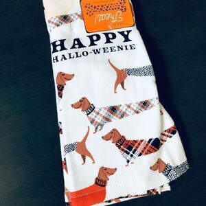 Halloween Dachshund Dog Happy Halloweenie Fall Plaid Kitchen Dish Towels